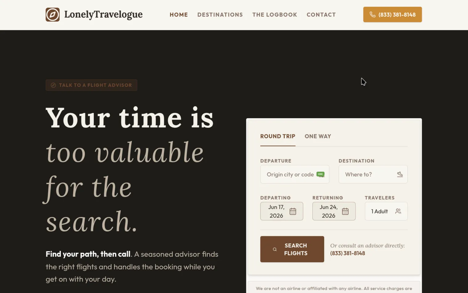 Lonely Travelogue, flight-booking travel advisory website