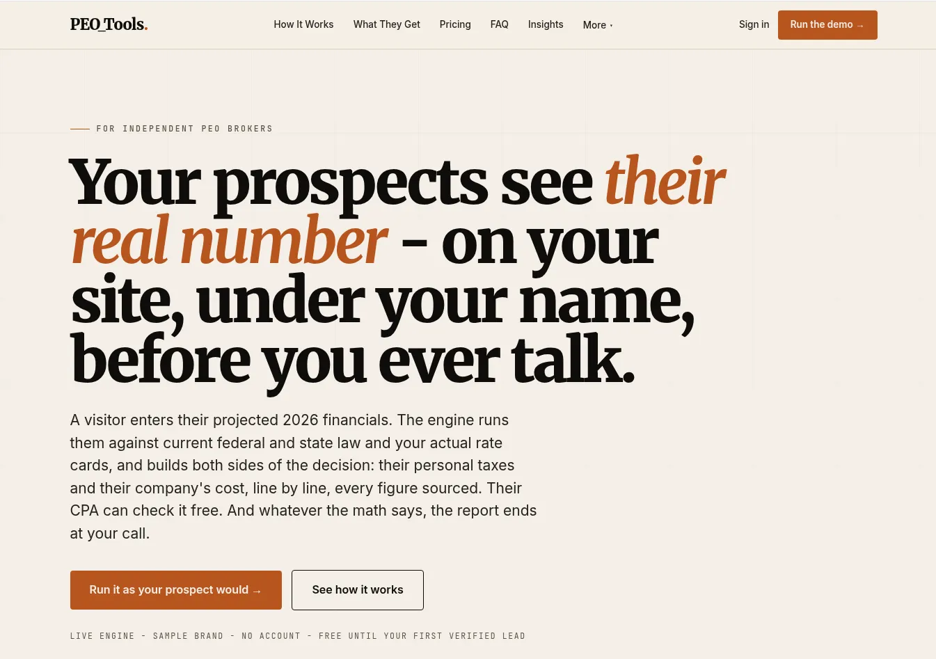 PEO Tools, B2B software for brokers website